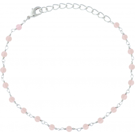 Bracelet argent rhodié 1,7g - boules facettées quartz rose 3-4mm - longueur : 16+4cm
