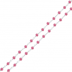 Collier argent rhodié 3g - boules facettées tourmaline rose 3-4mm - longueur : 42+5cm