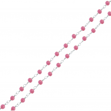 Collier argent rhodié 3g - boules facettées tourmaline rose 3-4mm - longueur : 42+5cm