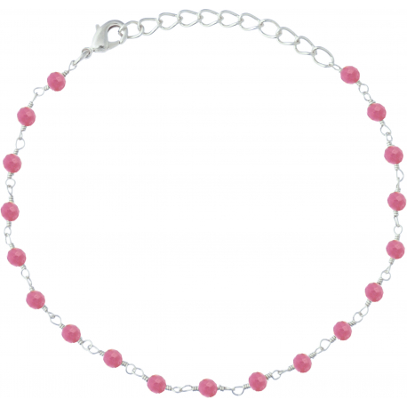 Bracelet argent rhodié 1,7g - boules facettées tourmaline rose 3-4mm - longueur : 16+4cm