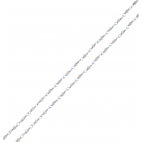 Collier argent rhodié 2,6g - boules facettées labradorite 2-2.5mm - longueur : 38+5cm