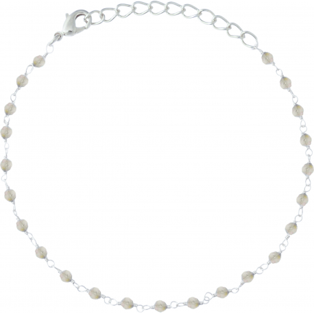 Bracelet argent rhodié 1,7g - boules facettées labradorite 2-2.5mm - longueur : 16+4cm