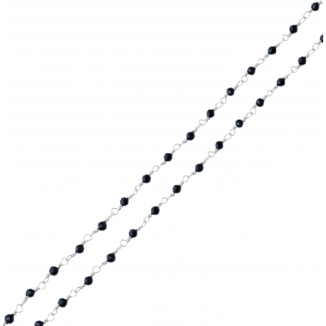 Collier argent rhodié 2,6g - boules facettées spinelle noire 2-2.5mm - longueur : 38+5cm
