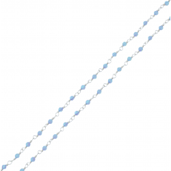 Collier argent rhodié 2,6g - boules facettées calcédoine teintée bleue 2-2.5mm - longueur : 38+5cm