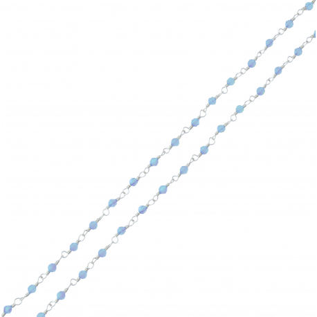 Collier argent rhodié 2,6g - boules facettées calcédoine teintée bleue 2-2.5mm - longueur : 38+5cm