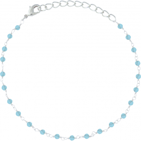 Bracelet argent rhodié 1,7g - boules facettées calcédoine teintée bleue 2-2.5mm - longueur : 16+4cm