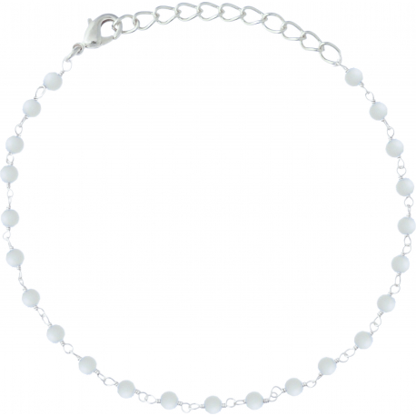 Bracelet argent rhodié 1,7g - boules facettées perle véritable  2-2.5mm - longueur : 16+4cm