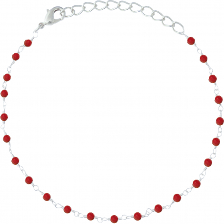 Bracelet argent rhodié 1,7g - boules facettées rubis teinté 2-2.5mm - longueur : 16+4cm