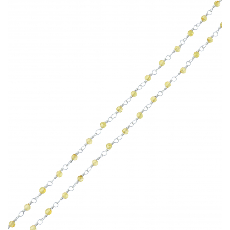 Collier argent rhodié 2,6g - boules facettées péridot 2-2.5mm - longueur : 38+5cm