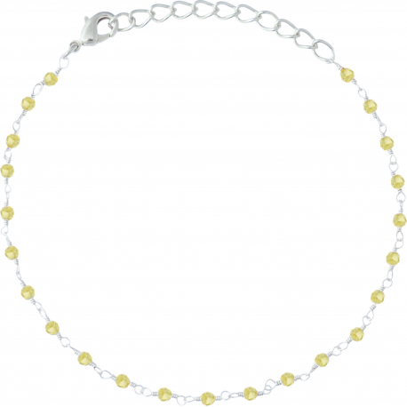 Bracelet argent rhodié 1,7g - boules facettées péridot 2-2.5mm - longueur : 16+4cm