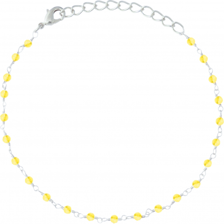 Bracelet argent rhodié 1,7g - boules facettées quartzite teintée jaune 2-2.5mm - longueur : 16+4cm