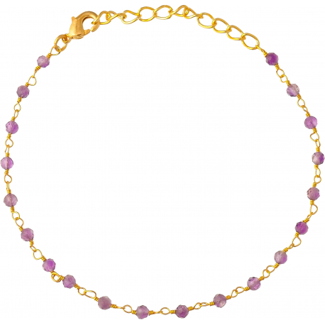 Bracelet plaqué or 3 microns - boules facettées améthyste 3-4mm - longueur : 16+4cm