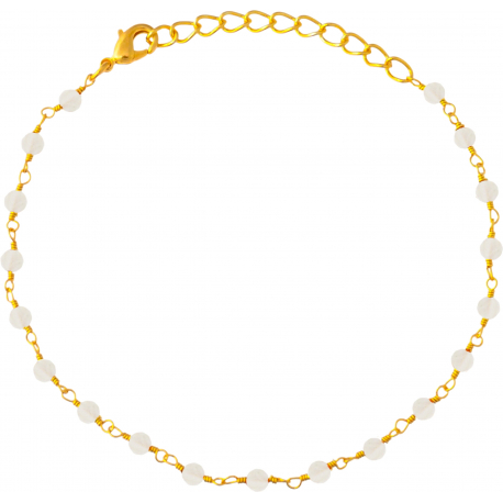 Bracelet plaqué or 3 microns - boules facettées pierre de lune 3-4mm - longueur : 16+4cm