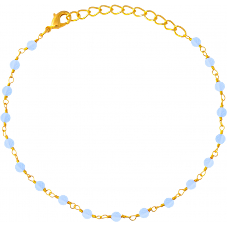 Bracelet plaqué or 3 microns - boules facettées calcédoine teintée bleue 3-4mm - longueur : 16+4cm