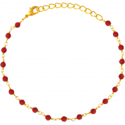 Bracelet plaqué or 3 microns - boules facettées rubis teinté 3-4mm - longueur : 16+4cm