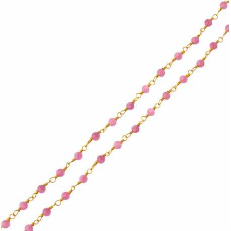 Collier plaqué or 3 microns - boules facettées tourmaline rose 3-4mm - longueur : 42+5cm