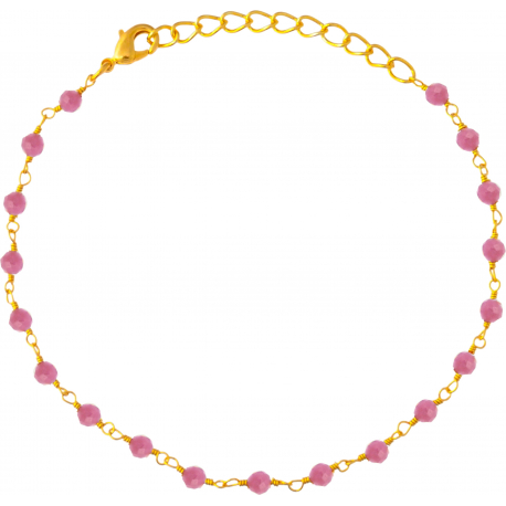 Bracelet plaqué or 3 microns - boules facettées tourmaline rose 3-4mm - longueur : 16+4cm