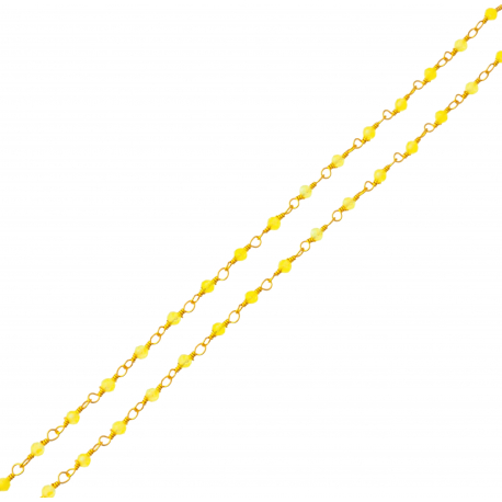 Collier plaqué or 3 microns - boules facettées quartzite teintée jaune 2-2.5 - longueur : 42+5cm