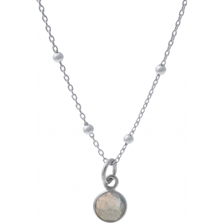 Pendentif en argent rhodié 0,5g - labradorite - rond - 6mm