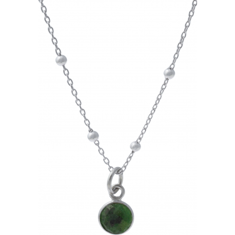 Pendentif en argent rhodié 0,5g - zoisite verte - rond - 6mm