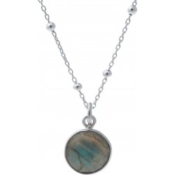 Pendentif en argent rhodié 0,7g - labradorite - rond - 10mm