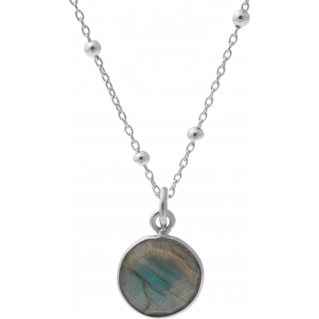 Pendentif en argent rhodié 0,7g - labradorite - rond - 10mm