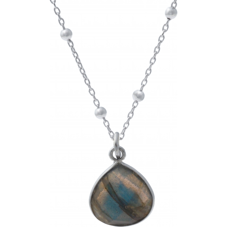 Pendentif en argent rhodié 1g - labradorite - goutte - 12mm