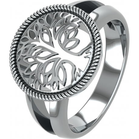 Bague argent rhodié 4,5g - arbre de vie - diamètre 15mm - Taille 50 à 64