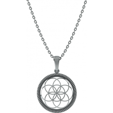 Collier argent rhodié 6,4g - fleur de vie - diamètre 20mm - longueur 38+5cm