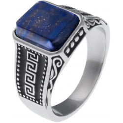 Chevalière en acier homme - rectangle plat lapis lazuli 11X9mm - T54 à 70