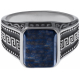 Chevalière en acier homme - rectangle plat lapis lazuli 11X9mm - T54 à 70
