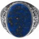 Chevalière en acier homme - cabochon plat lapis lazuli 17X12mm - T54 à 70