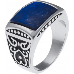 Chevalière en acier homme - rectangle plat lapis lazuli 14x13mm - T54 à 70