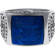 Chevalière en acier homme - rectangle plat lapis lazuli 14x13mm - T54 à 70