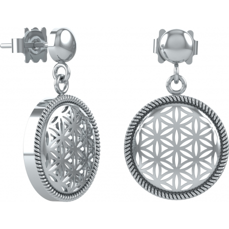 Boucles d'oreilles argent rhodié 3,5g - fleur de vie - diamètre 15mm