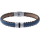 Bracelet acier - cuir bleu italien - 7 composants acier - réglable - 21,5cm