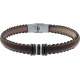 Bracelet acier - cuir marron italien - 7 composants acier - réglable - 21,5cm
