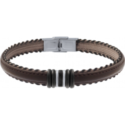 Bracelet acier - cuir marron italien - 7 composants acier - réglable - 21,5cm