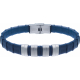 Bracelet acier - cuir bleu italien - 8 composants acier - réglable - 21,5cm