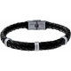 Bracelet acier - cuir noir italien - 6 composants acier - réglable - 21,5cm