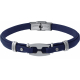 Bracelet acier - cuir bleu italien - grain de café - réglable - 21,5cm