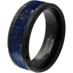 Bague tungstène noir - finition brillante - lapis lazuli véritable incrusté - 8mm - T58 à 70