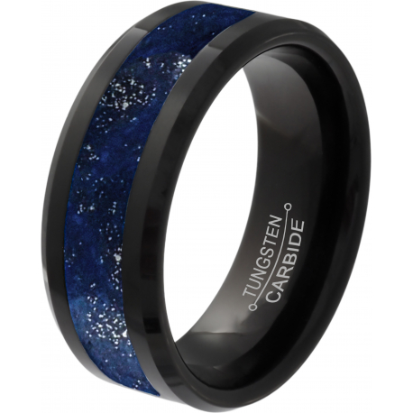 Bague tungstène noir - finition brillante - lapis lazuli véritable incrusté - 8mm - T58 à 70