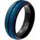 Bague tungstène - 2 tons - bleu et noir - finition facettée - 6mm -  T58 à 70