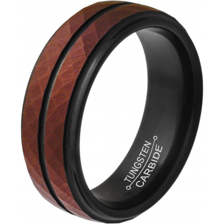 Bague tungstène - 2 tons - marron et noir - finition facettée - 8mm -  T58 à 70