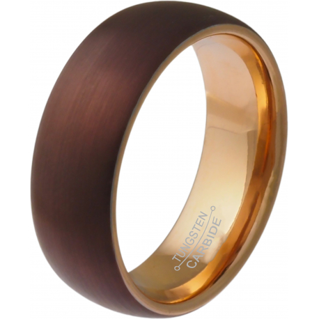 Bague tungstène - 2 tons - marron et rosé - finition brossée - 8mm -  T58 à 70