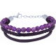 Bracelet acier - cuir et cuir tressé italien violet - billes améthyste 4mm - 16+5cm