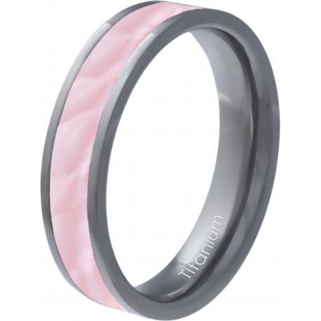 Bague en titane - nacre rose incrusté - largeur 5mm - épaisseur 2mm - T50 à 64