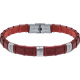 Bracelet acier - cuir rouge italien - 6 composants acier - réglable - 21,5cm