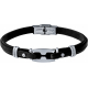 Bracelet acier - cuir noir italien - grain de café - réglable - 21,5cm